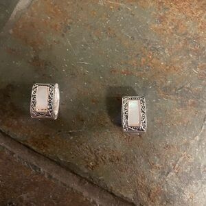 Sterling Silver Opal Inlay Hoop Earrings - White Opal Accent